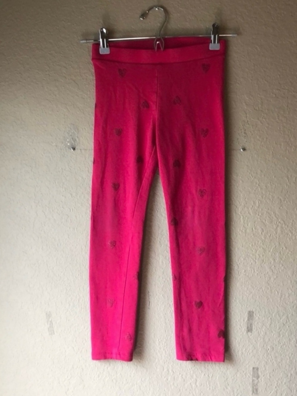 H&M Leggings Girls Pants Elastic Waist Pink Heart Pattern Pants Girls 7-8 Years